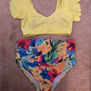 Yellow Top and Floral Bikini Bottom Set- Maternity